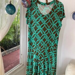 IOLANI Made in Hawaii Lovely Tropical Green & Brown Long Dress Size XL